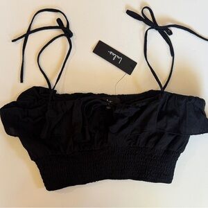 Lulu's Elegant Black Ruffle Crop Top